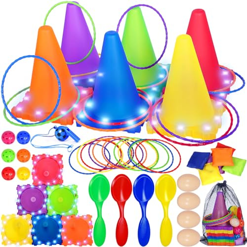 ZHHGOO Wurfspiel Kinder Outdoor, Light Up Wurfspiele, Gartenspiele, Outdoor Spiele Für Kinder Ab 3 4 5 6 7 8 9 10, Ringe Werfen Spiel, Wurfspiele Für Draußen, Outdoor Spielzeug Ab 3-10 Jahre