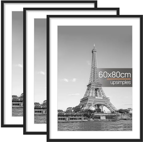 upsimples 3 Pack Bilderrahmen 60x80 Schwarz, Posterrahmen zum Aufhängen | 60x80 cm Fotorahmen Benutzt für Wanddekoration, Kinderzimmer, Schlafzimmer, Arbeitszimmer, Wohnzimmer und Büro