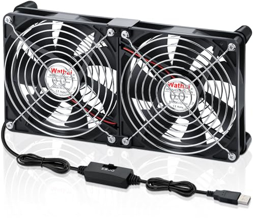 Wathai Lot de 2 ventilateurs USB 140 mm - Double ventilateur de boîtier PC 2 en 1 - 5 V - Avec 3 vitesses - Ventilateur USB silencieux pour ordinateur portable, PS4, routeur, TV Box, armoire AV, PC de