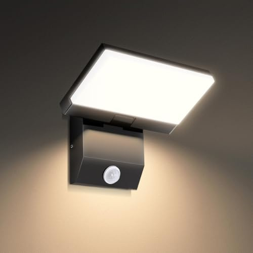DIKHEE LED Wandleuchte Aussen 36W 3000K Außenwandleuchte Außenlampe mit Bewegungsmelder, IP65 Modern Außenwandleuchte mit Schwenkbar LED Panel für Terrasse Eingang Garten
