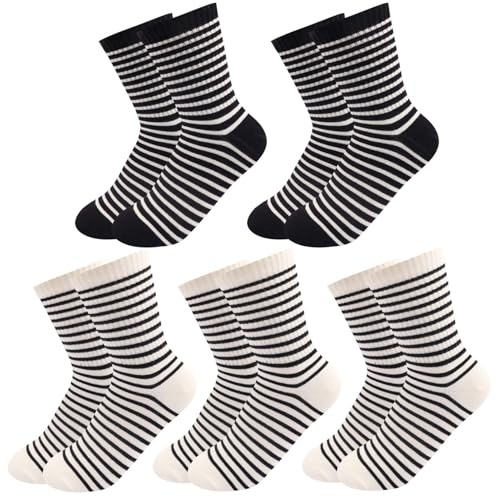 SailingTailor Retro White Black Striped Crew Socks Soft Combed Cotton Cute Casual Quarter Socks Athletic Sports Ribbed Novelty Strip Socks for Women Girls