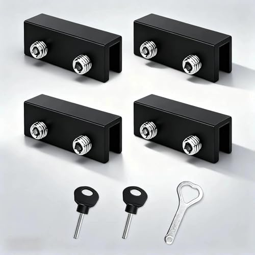 txuzong Cerradura de Ventana Corredera Negra, 4 piezas Bloqueo Ventana Corredera de Puerta Ajustable, Cerradura de Ventana con dos Tipos de Llaves, adecuada para Puertas y Ventanas Correderas