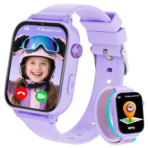PTHTECHUS 4G Smartwatch Bambini GPS, Orologio Intelligente per Ragazza e Ragazzo 4-12 Anni con Telefono, Videochiamata, Chat, SOS, Sveglia, Contapassi, Camera, Modalità Classe, Gioco, Magenta