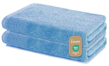 Lavea® Set 2 Teli Doccia 60x120 cm - Asciugamani Bagno morbidi e assorbenti - 100% cotone, Oeko-TEX 100 - con Asola - Lavabili a 60°C - per Hotel, Ospiti, Spa, Casa - Blu Delfino