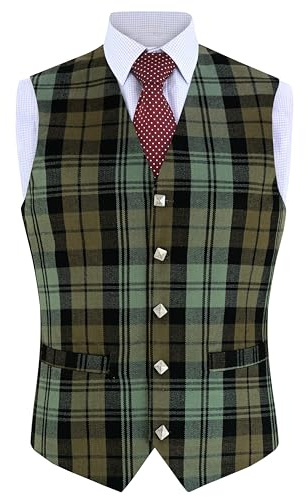 Hamilton Kilts Gilet in tartan con bottoni a forma di cardo, gilet tradizionale scozzese delle Highland, abito da festa, abito da sposa, Blackwatch Weathered, 42