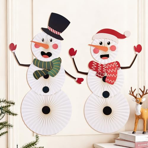 Eazy Joy 2 Sets Weihnachts Schneemann Set Weihnachtsdeko papierfächer deko Papier Weihnachtsdeko Innen Schneemann Wanddeko Weihnachtsdeko Party für Hochzeit Geburtstag Party Weihnachtsdeko