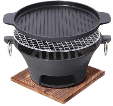 Barbecue portable en fonte – Poêle de barbecue antiadhésive pour intérieur/extérieur avec rôtissoire et filet – Solution de chauffage parfaite pour le camping