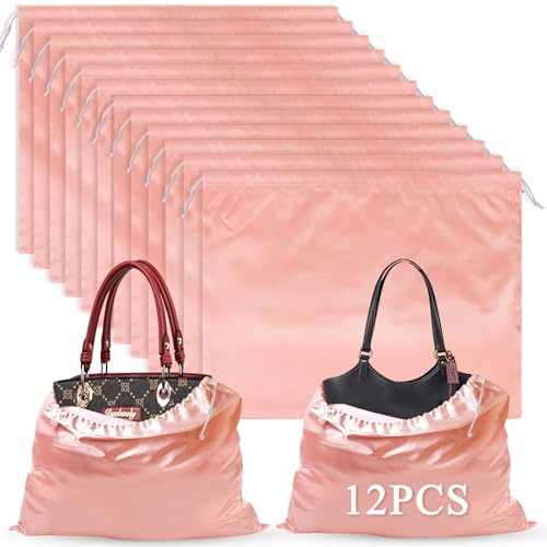 Custodia in Tessuto per Custodia con Coulisse, Set di 12 Borsa Portaoggetti Borsa 50 * 40 cm per Valigia Portatile Gadget Aereo da Viaggio (Rosa)