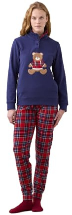 Noidinotte - Pigiama Donna Invernale in Micropile Articolo Scozzese. - L Blu