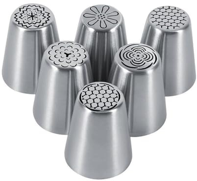 6 Pieces Piping Nozzles Kit Stainless Steel Large Piping Tips Cake Piping Nozzles Tips Nozzles for Decoration DIY Icing Tool for Cream Cupcake Cookie Decorating