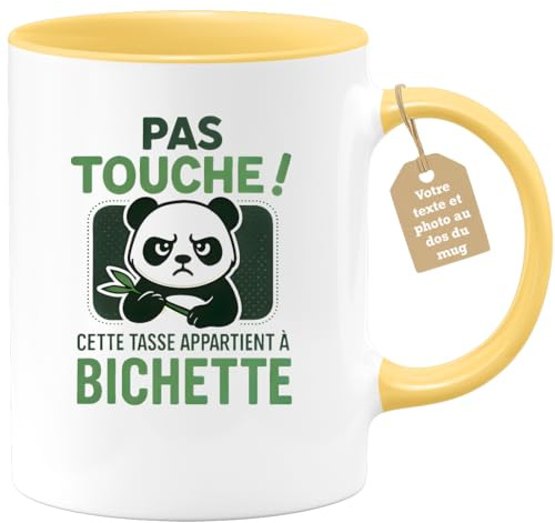 quotedazur Café-Croissant - Mug Bichette Personnalisé Femme - Pas Touche Cette Tasse De Café Est Réservée À Bichette - Cadeau Fille Adolescente Humour Humeur Matin - Jaune/Céramique