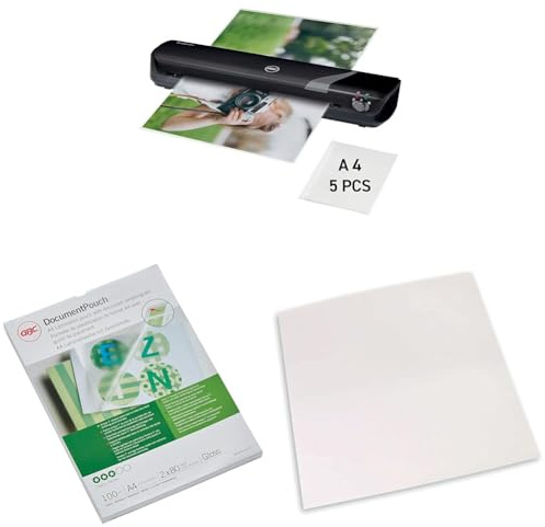 GBC Inspire+ Laminiergerät A3 Set für den Heimgebrauch, inkl. 105 A4-Laminierfolien und 5 Reinigungsblätter, Gerät für Visitenkarten-Größe bis zu DIN A3, Heiß- und Kaltlaminieren, Schwarz, 4402076EU