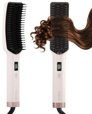 AraSyleon Cepillo Alisador de Pelo con Iones - Diseñado para Cabello Grueso, Rizado - Cepillo Alisador con Cerdas de Cerámica y Calentamiento Rápido - 16 Temperaturas (80-230°C) - Doble Voltaje