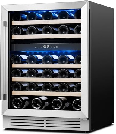 Yeego Wine Fridge Cooler - 24 Inch Dual Zone Wine Fridge Hold 52 Bottles, 40-65°F Wine Refrigerator Glass Door, Built in Fridge, Freestanding Adjustable Shelves Fridge for Beer Soda Drink Home Bar