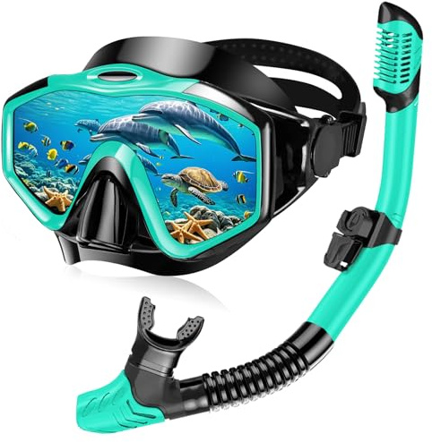 Schnorchelset Erwachsene,Beschlagfreie Panorama-Schnorchelsets mit Dry-Top-Schnorchel & Schwimmbrille für Tauchen, Schwimmen & Schnorcheln