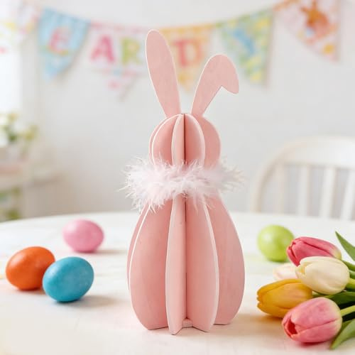 Vartegas 2 Stück Osterhasen Wabenpapier Papierkugel Osterhase Osterdekoratives Gashapon Osterdeko 2025 Osterhase aus Seidenpapier/Pappe Rosa Magnetischer Honeycomb Deko-Hänger für Fenster Tisch (A)