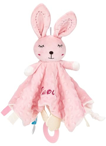 FUNUPUP Personalisierte Schnuffeltuch Baby, Doppelseitig weiche Kuscheldecke mit Glocke, individuelle Namensdecke für Jungen & Mädchen als Geschenk