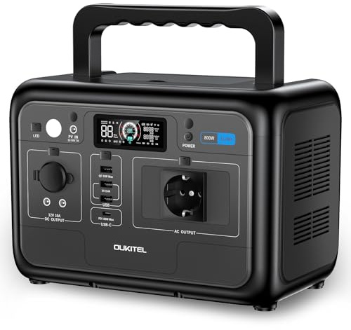 OUKITEL P800E Tragbare Powerstation 800W, Solargenerator 512Wh LiFePO4 Batterie, 55 Min Schnellladung, AC-Ausgang mit 1600W Spitzenleistung, Notstromversorgung für Outdoor, Camping, Wohnmobil