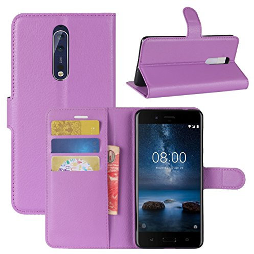 HualuBro Nokia 8 Hülle, [All Around Schutz] Premium PU Leder Leather Wallet Handy Tasche Schutzhülle Case Flip Cover mit Karten Slot für Nokia 8 Smartphone (Violett)