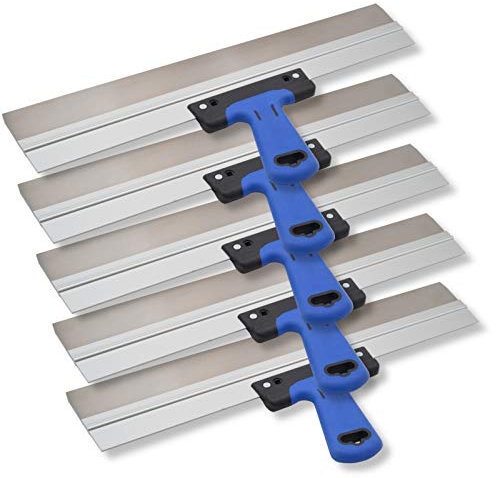 5er Set DEWEPRO® Edelstahl Fassadenspachtel - Dekorspachtel - Flächenspachtel - Flächenrakel mit Aluhalter und 2-Komponenten Softgriff- Größe: 500x50mm