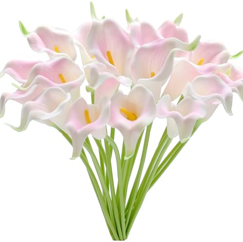 Mandy's PU Light Pink Calla Lily Artificial Flowers 20 Stems 13.5in Faux Realistic Centerpiece for Valentine's Day and Easter Decorations DIY Bridal Bouquet Home Décor