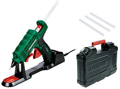 Parksid - Pistola per colla a caldo PHD 500 E3, senza fili, con 3 bastoncini di colla da 18 cm e una valigetta