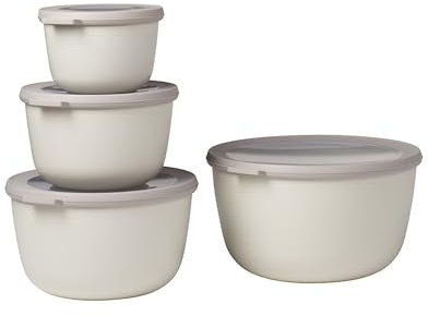 Mepal - Multischale Cirqula Round 4-teiliges Set - Vorratsdosen mit Deckel - Geignet als Aufbewahrungsbox, Kuhlschrank, Gefrierschrank & Mikrowellengeschirr - 500, 1000, 2000, & 3000 ml - Nordic White