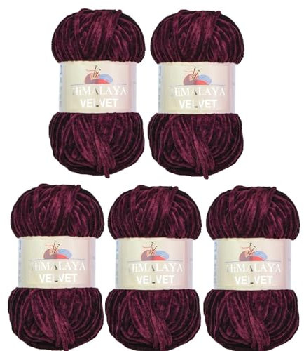 5 x 100 Gramm Himalaya Velvet Micro-Polyester Strickwolle, Babywolle, Babywolle, Babywolle, Babywolle, beere 90039
