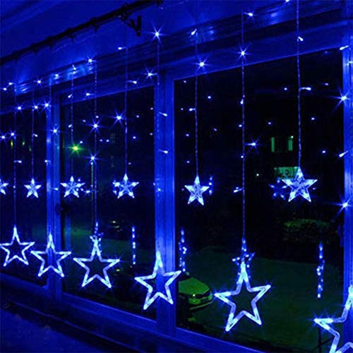 LucaSng LED Curtain Lights,12 Stars 138 LED Curtain String Lights Memory Window Lights with 8 Modes Decoration for Christmas, Wedding, Party,Patio Garden, Valentine's Day Home Decorations (Blue)