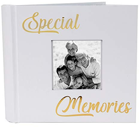 Happy Homewares Modern White Special Memories Photo Album with Gold Foil Text - Holds 80 4x6 Pictures - Gift Idea for Wonderful Memories