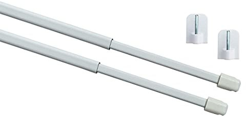 ILODA 2X Gardinenstangen, Vitragestangen für Scheibengardinen weiß aus Metall/Kunststoff ausziehbar von 40-70cm + 4 Klebehaken weiß, Scheibenstangen ohne Bohren