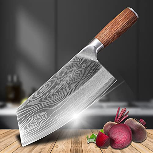DZCP Coltello da Cucina Kitchen Kniom Damasco Laser Modello Laser Cinese Coltello da Cuoco in Acciaio Inox Coltello da Macellaio con Manico in Legno con Manico in Legno (Color : Kitchen Knife)