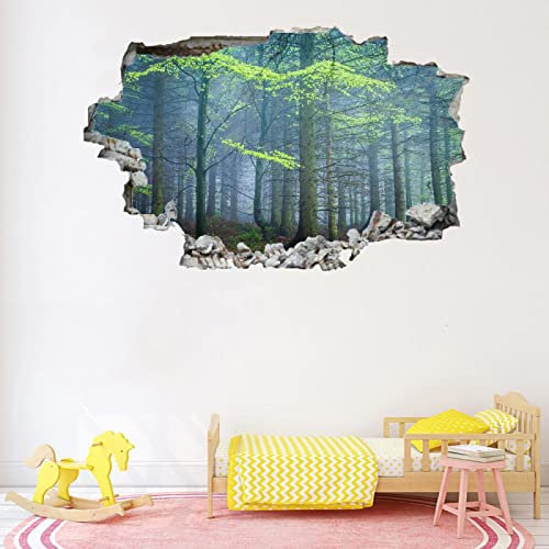 Wandtattoo Aufkleber Wandbild Wald Mauerloch 3D Durchbruch Effekt Wandsticker Baum Selbstklebend Wandaufkleber Abnehmbare Wanddeko fürs Wohnung Wohnzimmer Schlafzimmer Bad Kinderzimmer Tapeten Deko
