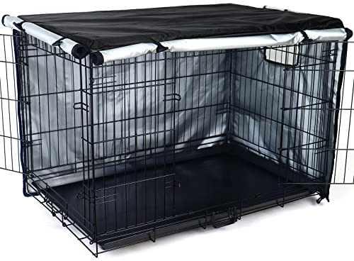 kefit Langlebige Abdeckung für Hundekäfig, Doppeltür, wasserdichte Abdeckung für Hundekäfig, UV-beständig, für Hundekäfig, 61,4 cm bis 122,9 cm, Schwarz
