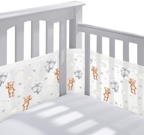 Tours de Lit Bébé,Tours de Lit en Maille Respirant,Contour de Lit Bébé Respirant,Doublure en Maille 4 Côtés,avec Circulation de l'air Doublure en Maille,pour Enfant Garçon Fille