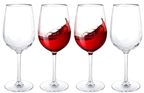 JMIATRY Plastic Wine Glasses Set of 4, 550ml/19oz Plastic Red Wine Glasses Reusable, Unbreakable Long Stemmed Plastics Wines Glass for Wedding, Christmas, Picnics, Camping, Hot Tubs and Pools