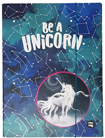 Barnlåda, samlingsbox, ritbox, dokument, arkivskåp med elastiskt gummi, DIN A4, att välja mellan: Frozen Moon Flame Unicorn, present till flickor (stjärnenhörning)
