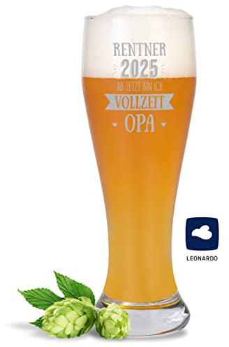 JUNIWORDS Weizenbierglas mit Gravur, RENTNER 2025 Ab jetzt bin ich Vollzeit Opa, Bierglas (1008187)
