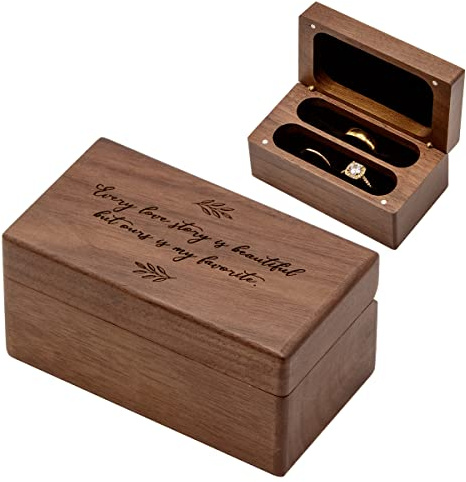 MUUJEE Every Love Story Is Beautiful, But Ours Is My Favorite - Engraved Wooden Ring Case Box for Wedding Ceremony Ring Bearer Valentines Anniv Gift Ideas