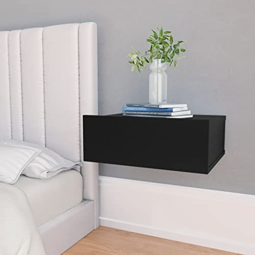 WIFESE Nachttische 2er Set 40x30x15 cm Nachttisch Hängend NachtkäStchen Wandregal Nachtkommode mit Integrierter Schublade Nachttisch Schwarz Schubladenbox Holz Bedside Table Kommode Holzwerkstoff