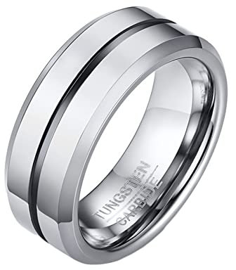 Lieson Wolfram Ring Partnerringe Silber Grau, Hochzeitsringe Herren Poliert 8MM Rund Mit Linie Ring Gravur Personalisiert Größe 62 (19.7)