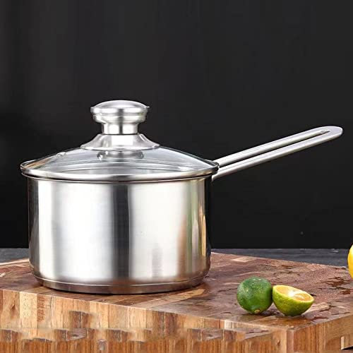 Sartén De Acero Inoxidable - Cazo Con Tapa De Cristal Y Mango Largo, Sartenes Pequeñas Para El Hogar, Olla De Leche Clásica Para Hervir Leche, Plata, Apto Para Horno Y Lavavajillas ( Size : 16cm )