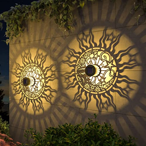 Gardencave 4-pack solstaketlampor – soldrivna däcklampor i metall – sol måne tema – vattentät – 10 lumen LED – ansiktsfärg