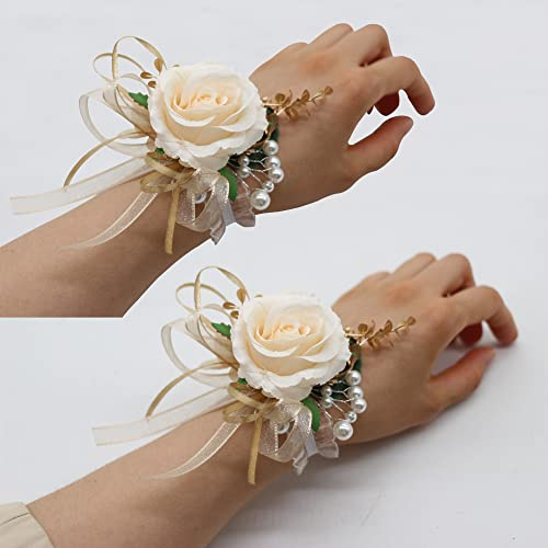 YOKOKE Ansteckblume und Ansteckblume Set, handgefertigte künstliche Pfingstrose, Rose, Handgelenk-Ansteckblume und Bräutigam, Boutonniere für Herren, Hochzeit, Abschlussball, Anzug-Dekorationen
