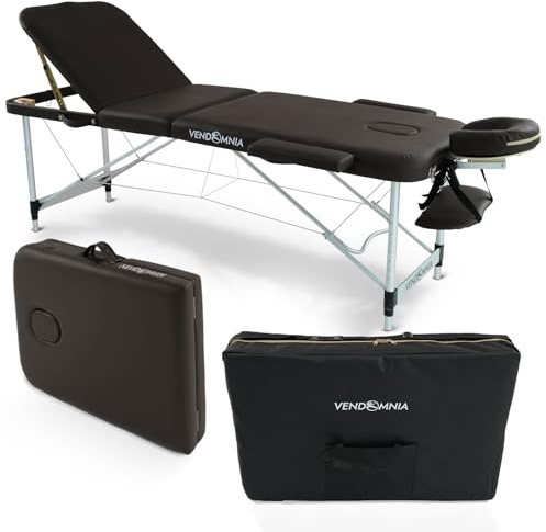 VENDOMNIA Mobile Massageliege - Aluminium mit 3 Zonen höhenverstellbar inkl. hochwertiger Kopfstütze Tasche Armlehnen - Farbwahl Klappbar, Massagetisch Massagebett Massagebank Behandlungsliege