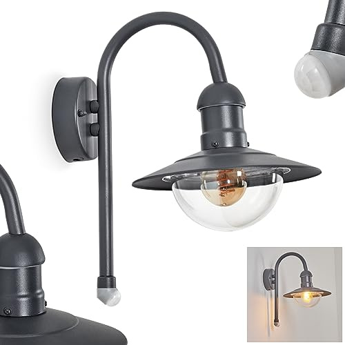 HOFSTEIN Außenwandleuchte Elima, Außenwandlampe mit Bewegungsmelder aus Metall/Kunststoff in Anthrazit/Klar, Wandleuchte Down außen im Retro/Vintage-Stil, E27, IP44, Eingangsbereich, Terrasse, Haustür
