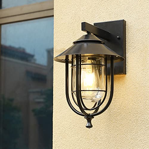Mengjay Draussen Schwarz Wandleuchte Aussen Wandlampe wasserdichte IP44 Retro E27 Terrassenlampe Aluminium und Glasschirm Außenlampe für Garten Balkon Flur Haus Eingan (D)