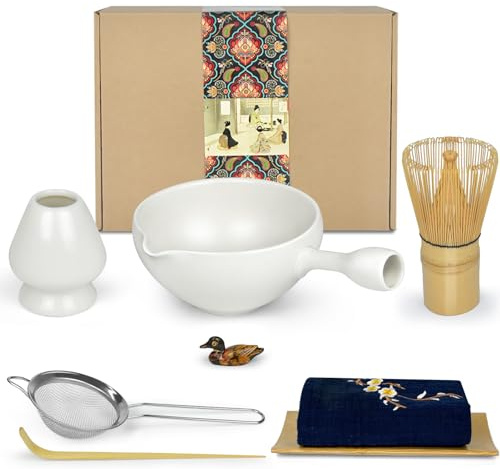 Artcome Matcha Zeremonie Kit für japanische Teezeremonie, Schüssel mit Ausgießer und Griff, Schneebesen, Teeschaufel, Matcha-Pulversieb, Matcha-Teeset für die Herstellung von Usucha, Koicha und Matcha
