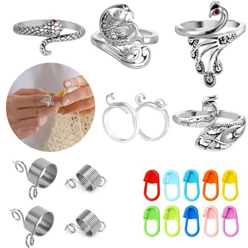 10 Stück Häkelring Strickring Stricken Zubehör Crochet Strickzubehör Häkel Zubehör Metall Häkelring Fadenführer Ring Fingerhalter DIY Strickhandwerk Garnführung Handweberei Hakenlinie Pfauenstil