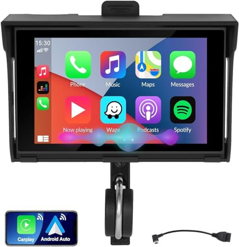 CAMECHO 5 Zoll Carplay Motorrad Radio mit Navi Bluetooth Handsfree WiFi FM/RDS Radio mit HD Bildschirm, Siri, EQ/USB/TF Karte/AUX, Airplay, Mirror Link